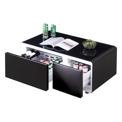 REDLIFE Smart Table Fridge Multifunctional Coffee Table with Wireless Charging and Two Cooler and Frozen Drawers for Living Room