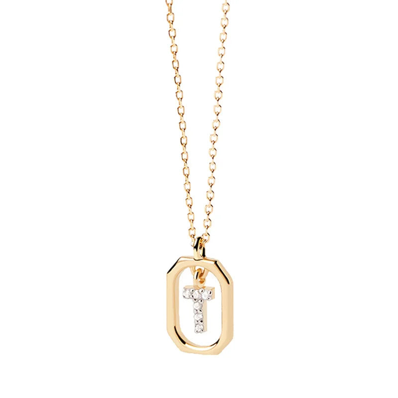 Collana Iniziale Personalizzata con Zirconi | Placcata in Oro – Ciondolo Lettera Alfabeto