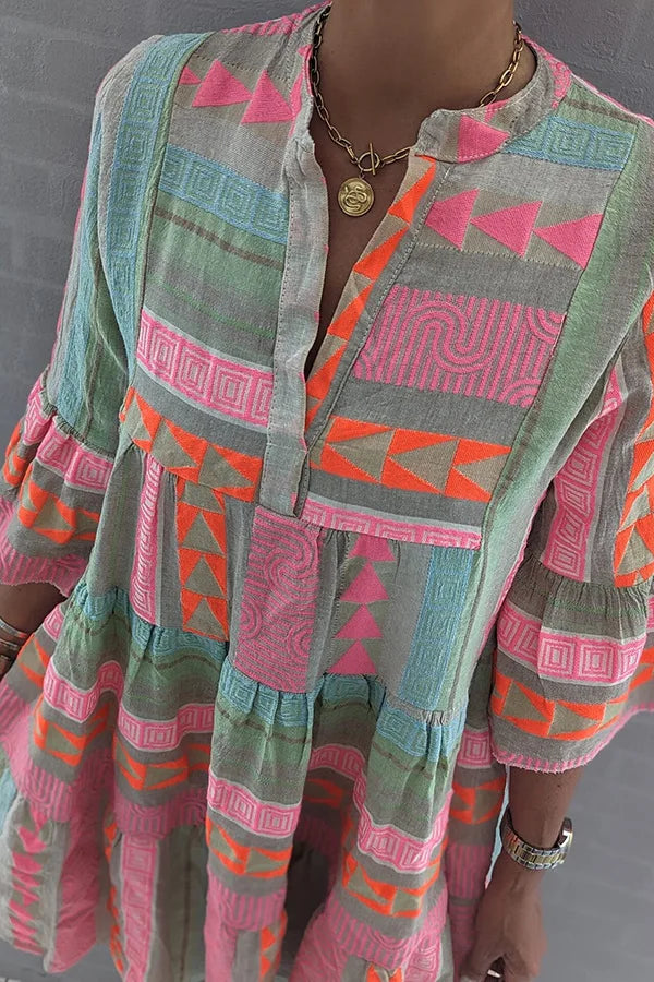 Robe Courte Femme Imprimée Bohème Manches Volantes pour Style Chic Printemps
