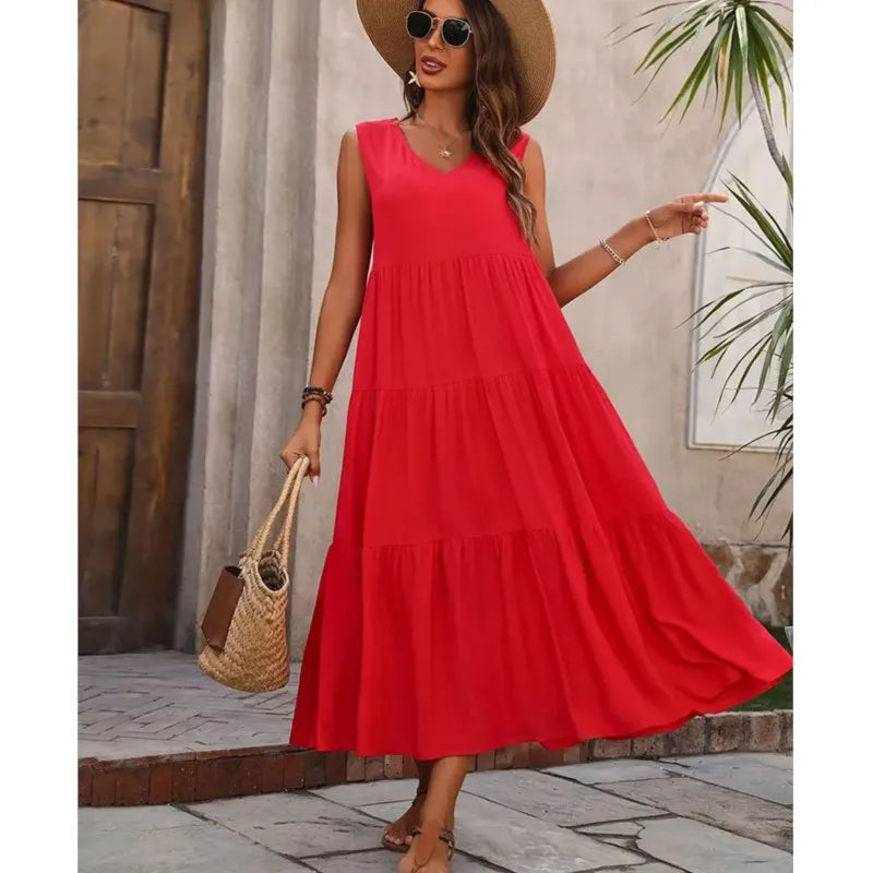 Elvira – Rochie de Damă Midi Elegantă Lejeră fără Mâneci