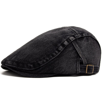 Men's Stonewash Denim Driver Cap in Coal Black | Aluvema
