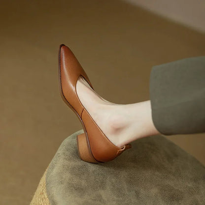 Women's Block Heel Pumps Pointed Toe Slip On Work Shoes