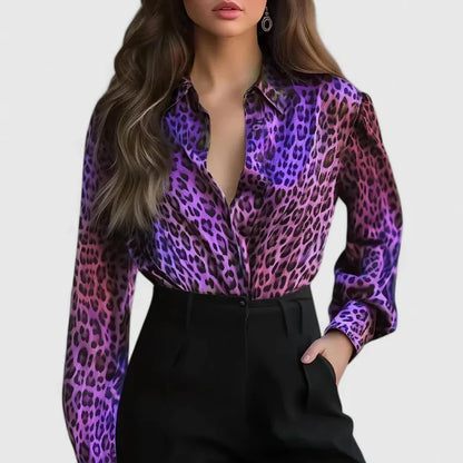 Velmira | Damska Casual Satynowa Bluzka w Print Leopard