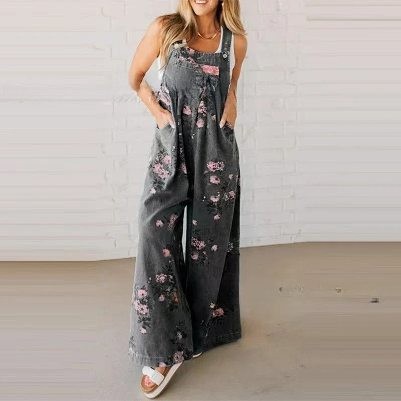 Lydia - Summer Floral Printed Sleeveless Jumpsuit