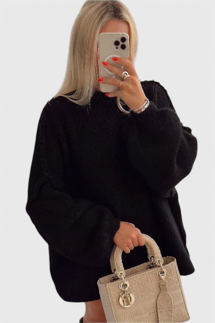 Amelia – Oversize dámský svetr s širokým vysokým límcem+