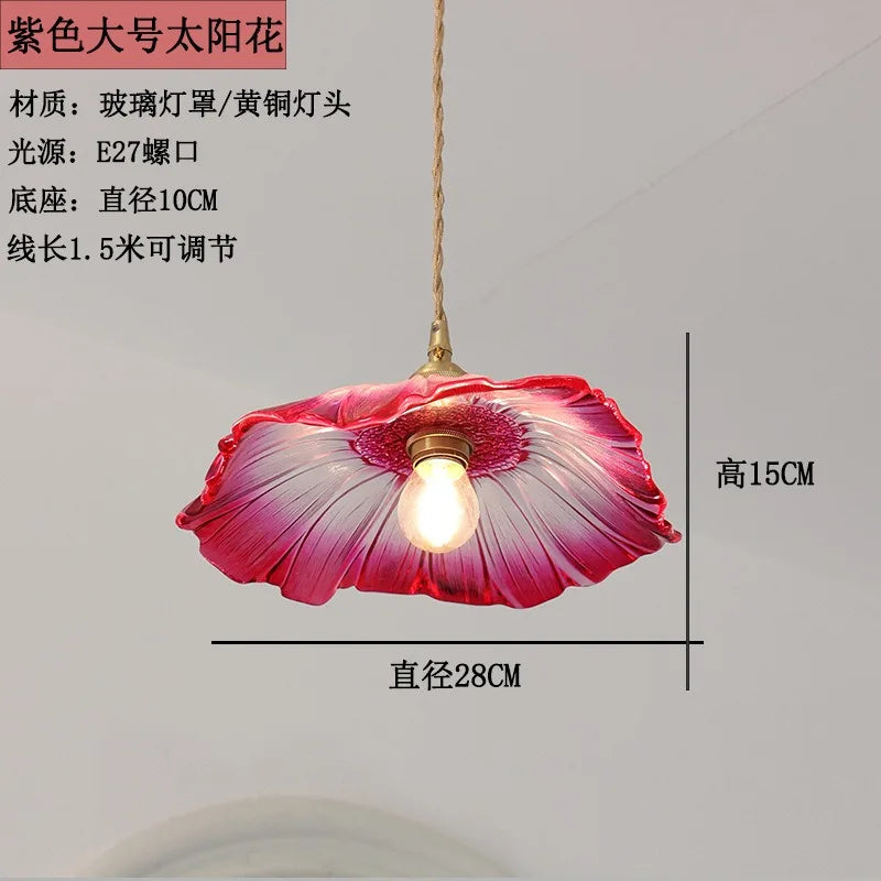 Modern Glass sunflower LED Pendant Lamp With Switch Living Room Bedroom Green Amber Nordic Hanging Lights Luminaria Hanglamp