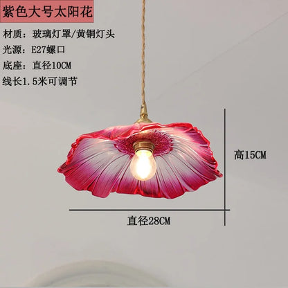 Modern Glass sunflower LED Pendant Lamp With Switch Living Room Bedroom Green Amber Nordic Hanging Lights Luminaria Hanglamp