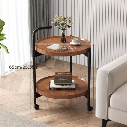 Floravelle - Tweelaags Houten Bijzettafel met Wieltjes