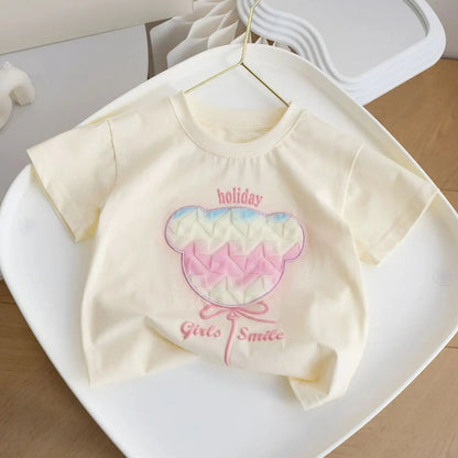 Solo Leveling Girls Short-sleeved Summer Cotton Cute Baby Girl Stylish Three-dimensional Flower Children's T-shirt Clothes