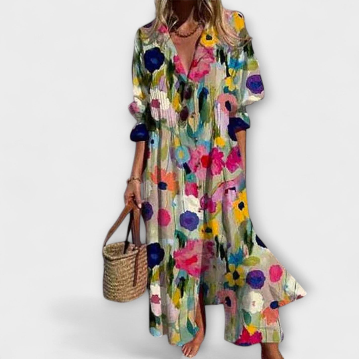 Figurschmeichelndes Maxi Kleid mit Bauchkaschierung