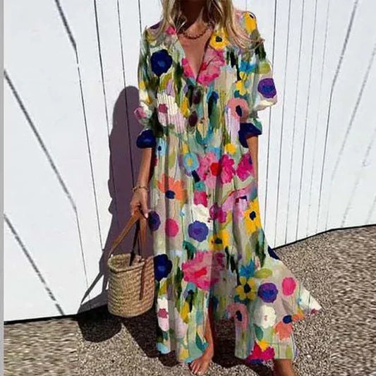 Clémence – Robe maxi bohème à col en V femme