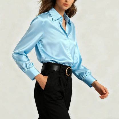Ariadne - Damen Satin Seiden Bluse Button Down Office Top