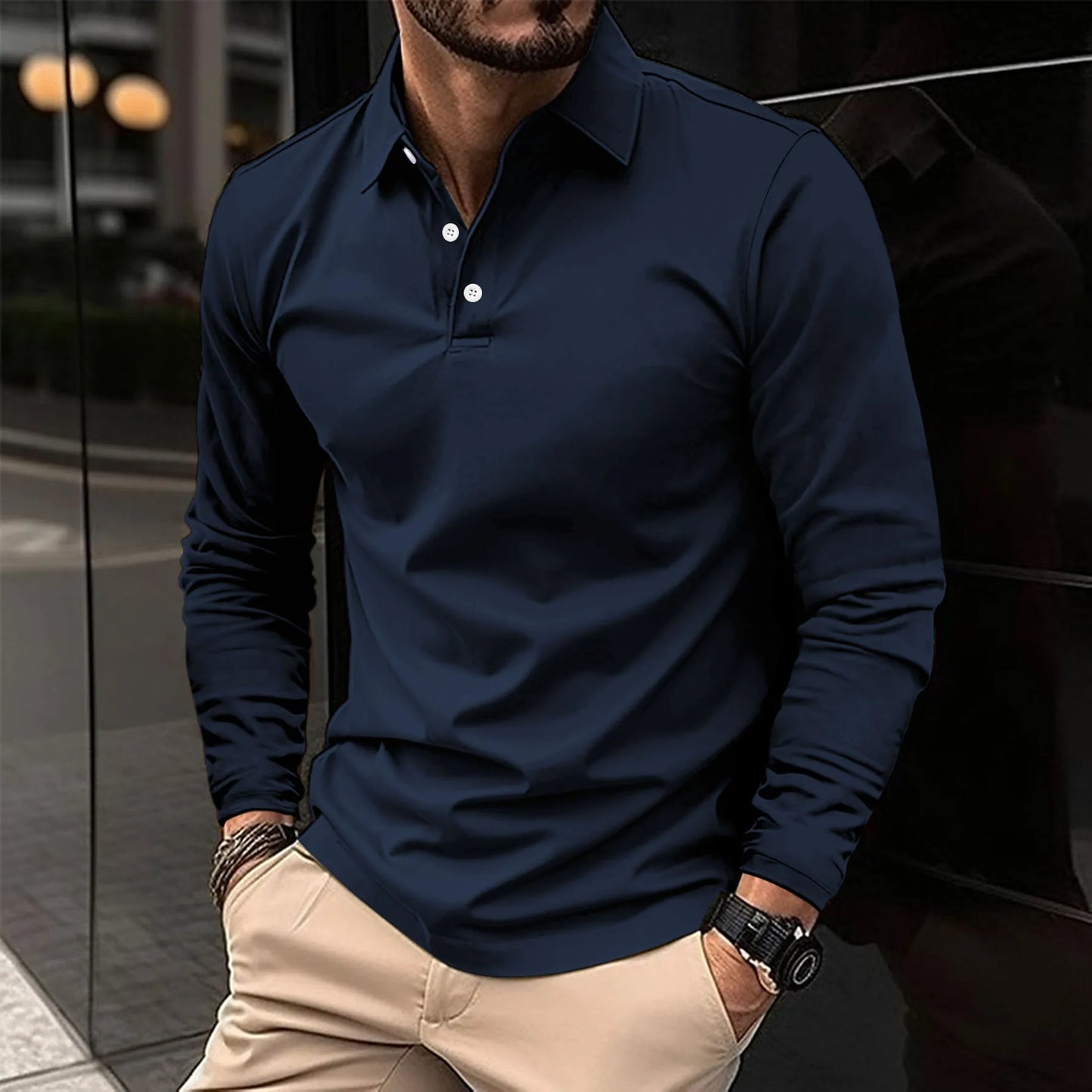 Havrik | Casual Slim Fit Langærmet Polo til Mænd i Åndbar, Elastisk Kvalitet | Herrepolo
