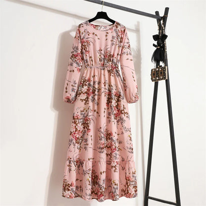 Spring Summer Women Maxi Dresses Casual Full Sleeve Floral Printed O-neck Woman Bohe Beach Party Long Dress Mujer Vestidos