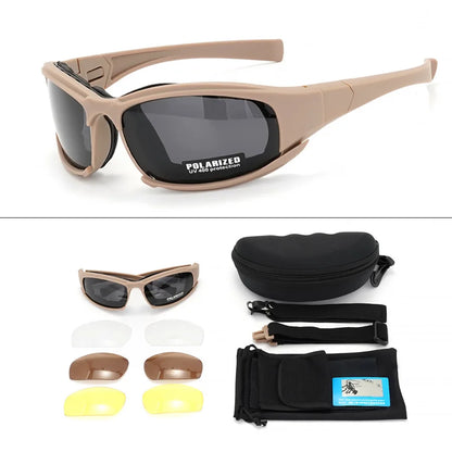 New 4 Lens Tactical Goggles - Polarized Windproof & Dustproof Safety Glasses for Outdoor Sports (Climbing, Cycling, Fishing)