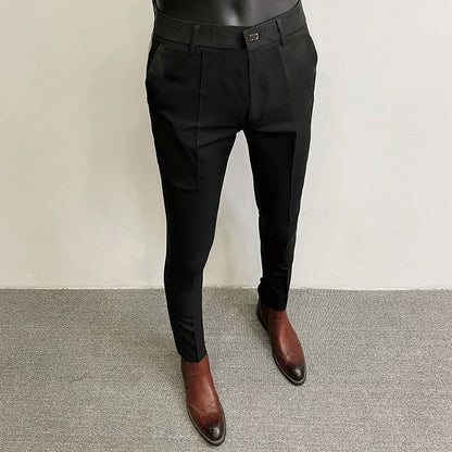 Men's Slim Fit Wool Mix Dress Trousers Formal Business Pants