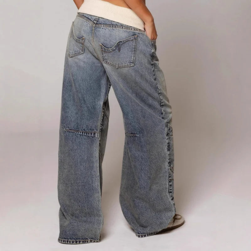 Baggy Wide-Leg Jeans mit Rippbund & Urban Streetstyle