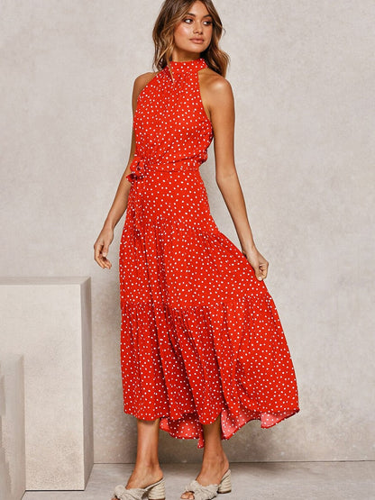 Abito midi svasato a pois da donna