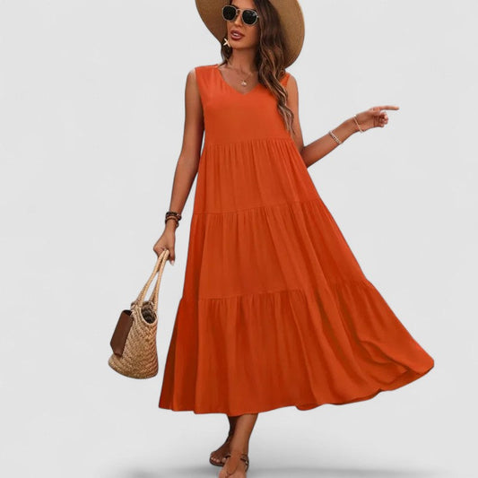 Elvira – Rochie de Damă Midi Elegantă Lejeră fără Mâneci