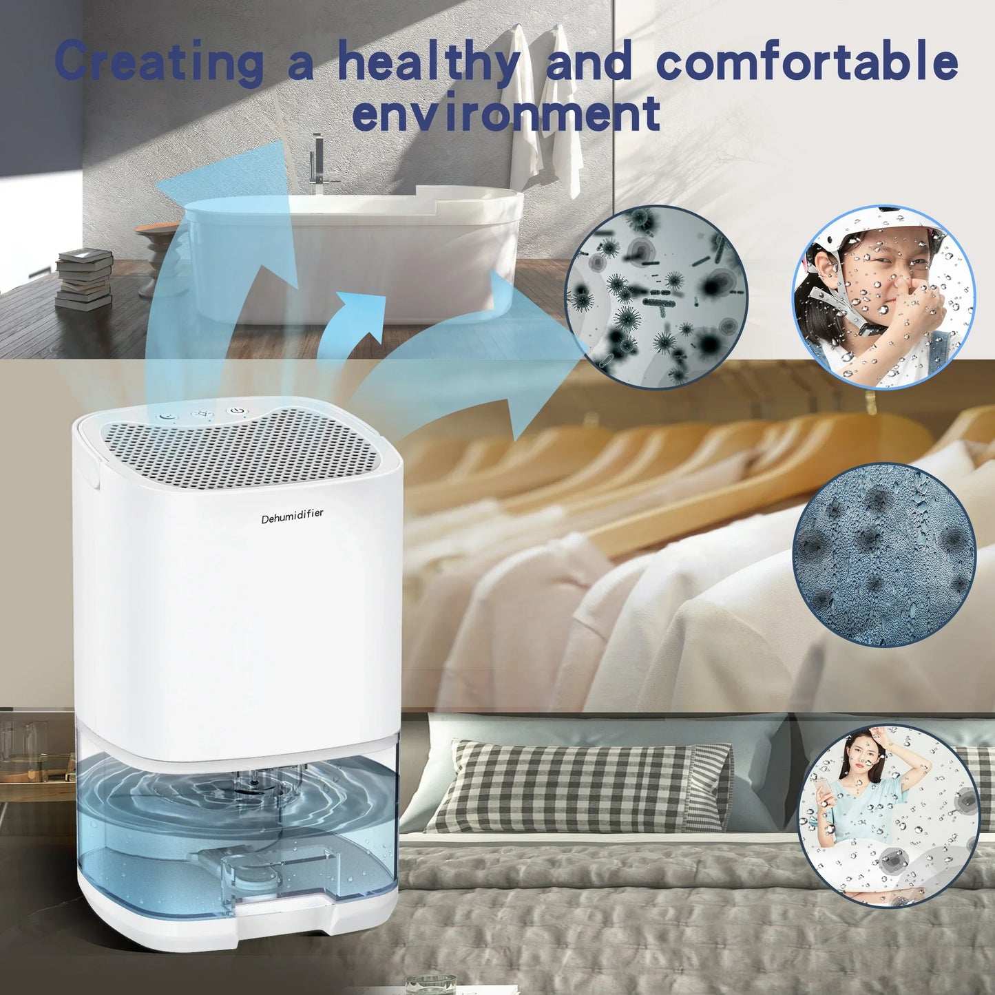 1000ml Tragbarer 2-in-1 Luftentfeuchter mit Luftfilter und Nachtlicht – Aveline