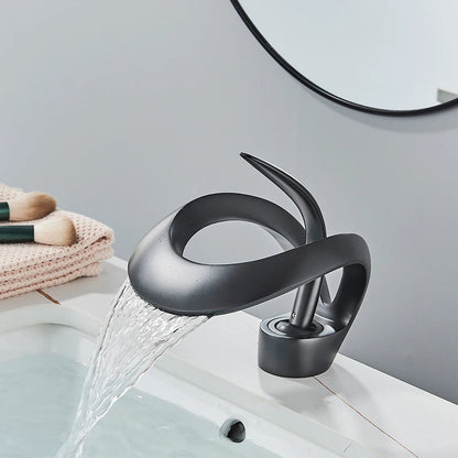 Messing Basin Mixer Tap with Waterfall Spout - Flowarc