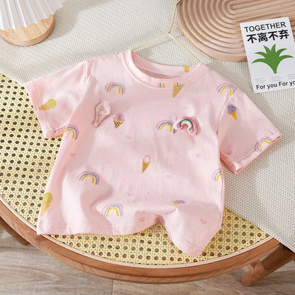 Solo Leveling Girls Short-sleeved Summer Cotton Cute Baby Girl Stylish Three-dimensional Flower Children's T-shirt Clothes