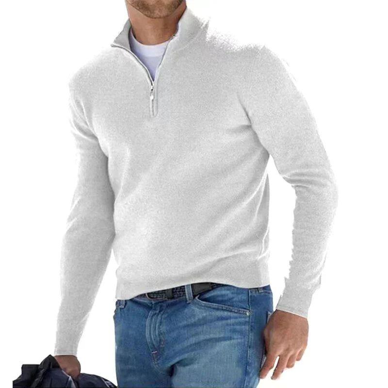 Men’s Zip-Up Knit Jumper with Polo Collar – Premium Italian-Style Sweater