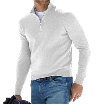Men’s Zip-Up Knit Jumper with Polo Collar – Premium Italian-Style Sweater