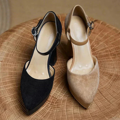 Women's Platform Block Heel Pumps Ankle Strap High Heels