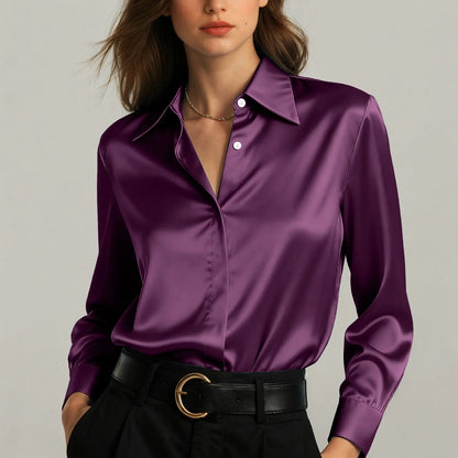 Ariadne - Damen Satin Seiden Bluse Button Down Office Top