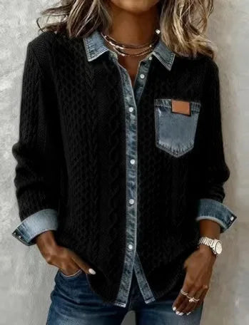 Elara | Textured Patchwork Button Sweater