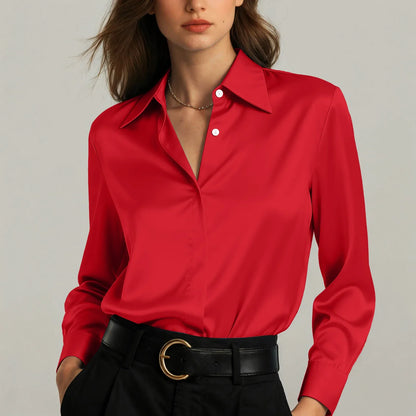 Ariadne - Damen Satin Seiden Bluse Button Down Office Top