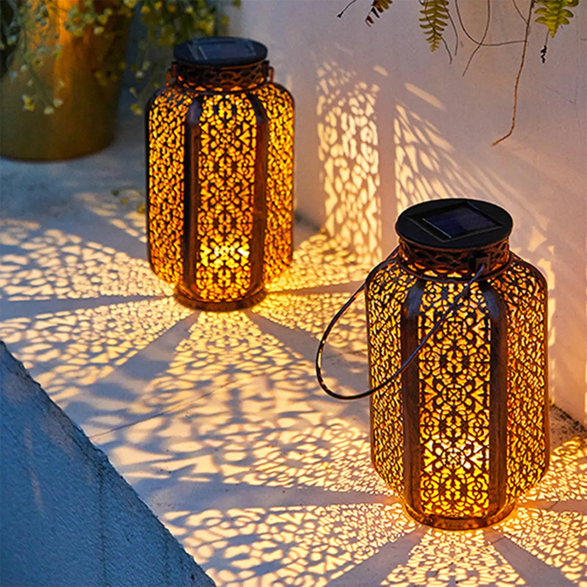 Solar Lantaarn Buiten IJzer Koper Marokkaans Patroon Tuin Terras Balkon IP44 8-10 Uur Zonne-energie Sfeerverlichting | Restfield