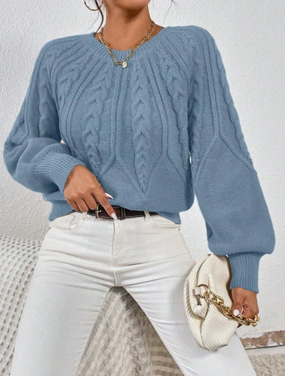 Twist Cozy – Camisola de malha com gola redonda e mangas compridas, quente e versátil 🍁✨