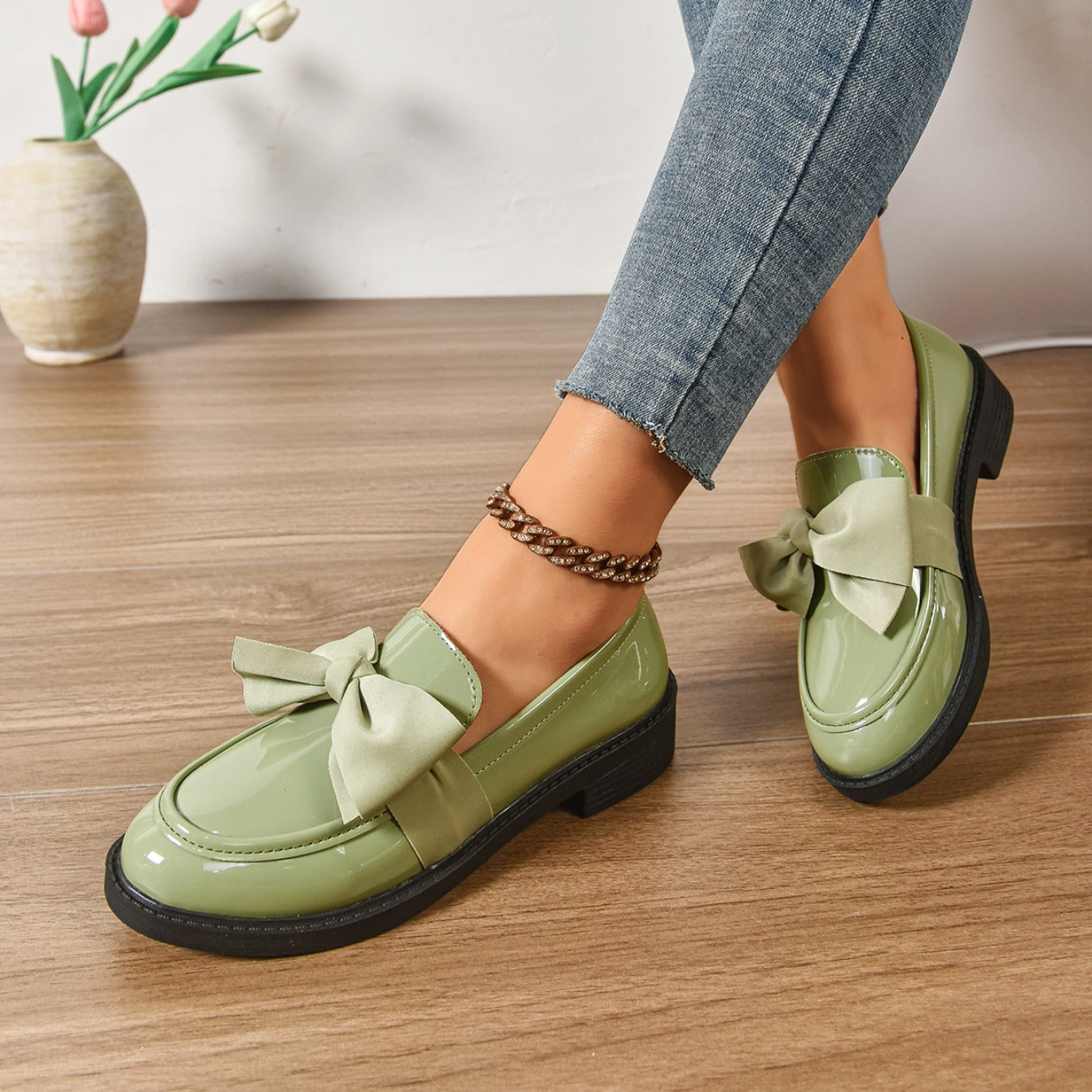 Mocassins en Cuir à Enfiler – Chaussures Élégantes avec Nœud et Semelle Plateforme