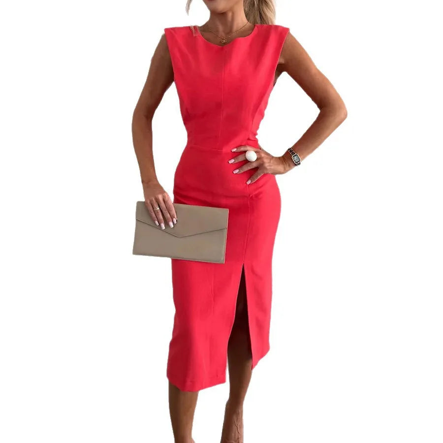 Ophelia - Sommer Schlank Midi Kleid Elegantes Partykleid Rot