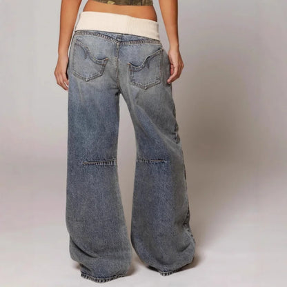 Baggy Wide-Leg Jeans mit Rippbund & Urban Streetstyle