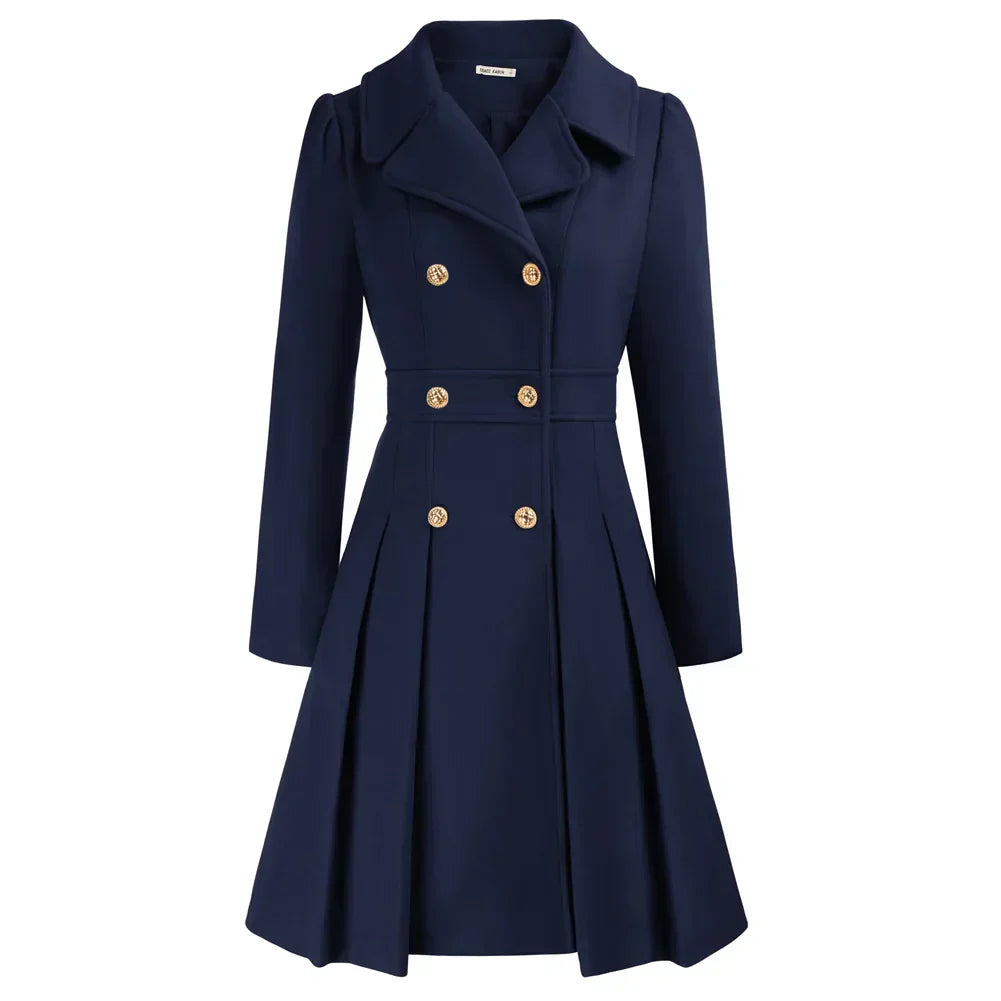 Women’s Elegant Double-Breasted Flare Long Coat