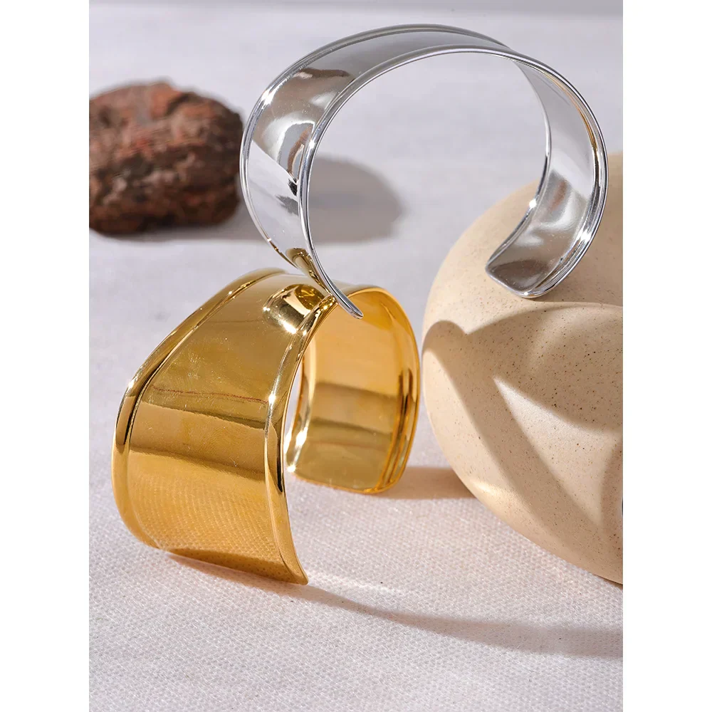 Yaffa Wide Cuff Bracelet – Open Bangle Waterproof Statement Jewelry | Huna Jewelry