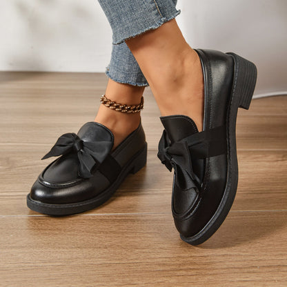 Mocassins en Cuir à Enfiler – Chaussures Élégantes avec Nœud et Semelle Plateforme