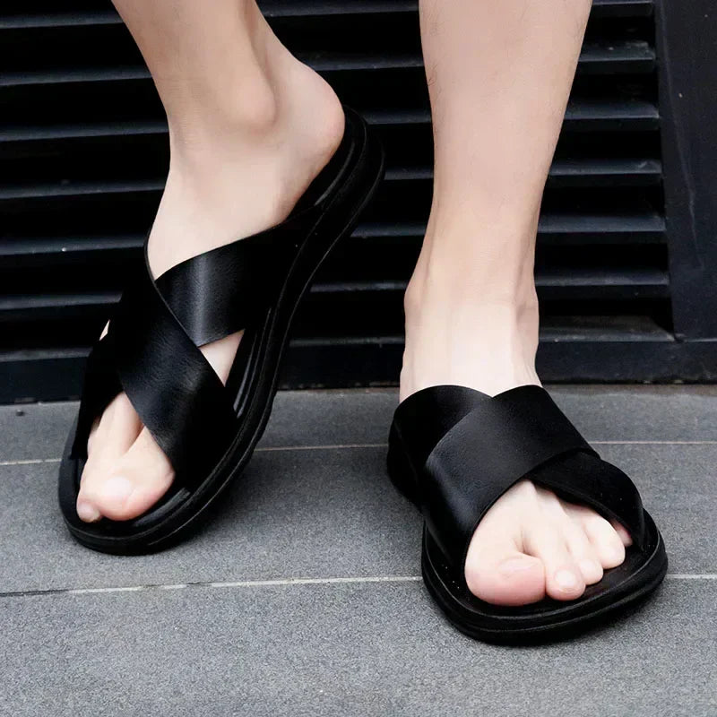 Men’s Leather Slip On Sandals Italian Style Premium Comfortable Summer Casual Outdoor Footwear