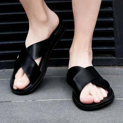 Men’s Leather Slip On Sandals Italian Style Premium Comfortable Summer Casual Outdoor Footwear