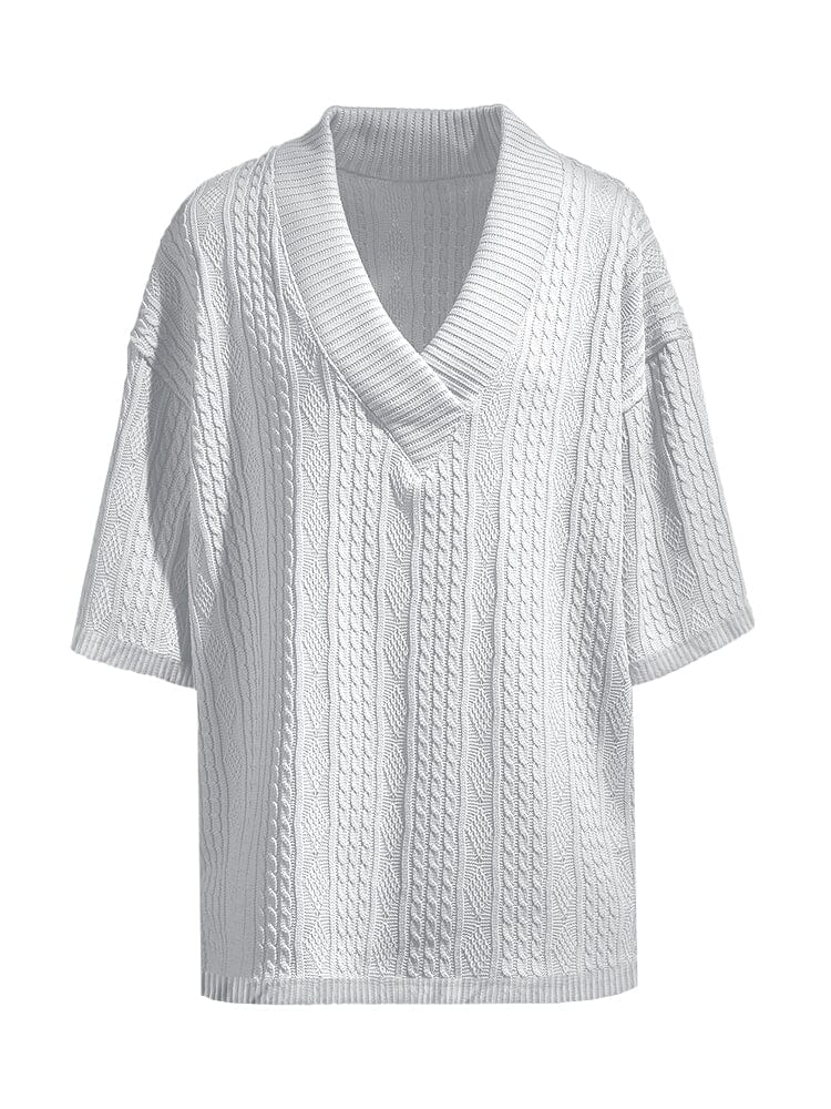 Lässiges Kabelstrick T-Shirt Set für Herren mit V-Ausschnitt und Shorts
