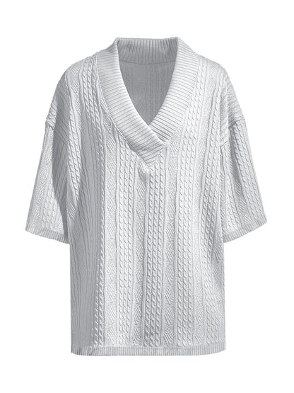 Lässiges Kabelstrick T-Shirt Set für Herren mit V-Ausschnitt und Shorts