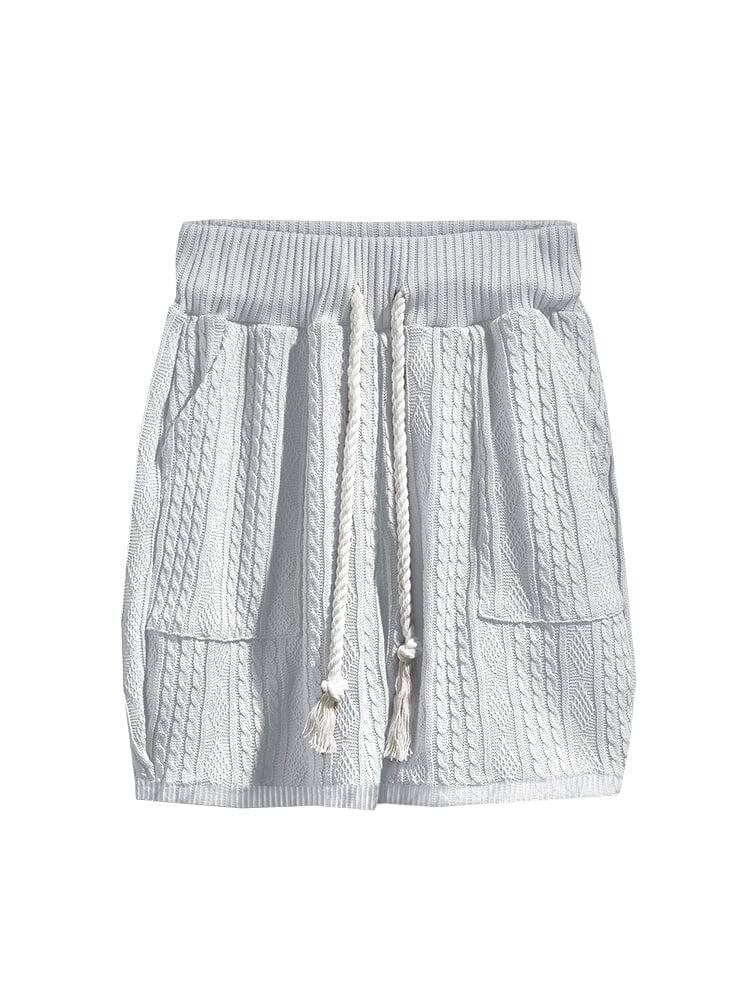 Lässiges Kabelstrick T-Shirt Set für Herren mit V-Ausschnitt und Shorts