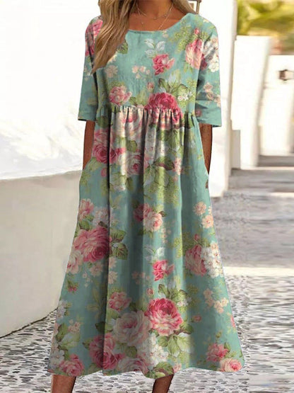Elżbieta - Sukienka boho midi z nadrukiem