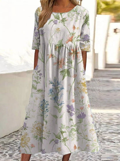 Elżbieta - Sukienka boho midi z nadrukiem