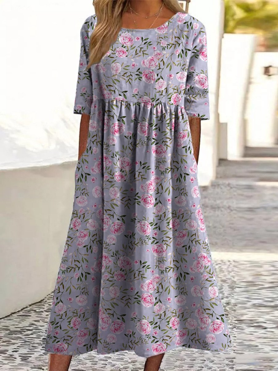 Elżbieta - Sukienka boho midi z nadrukiem