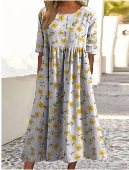 Elżbieta - Sukienka boho midi z nadrukiem