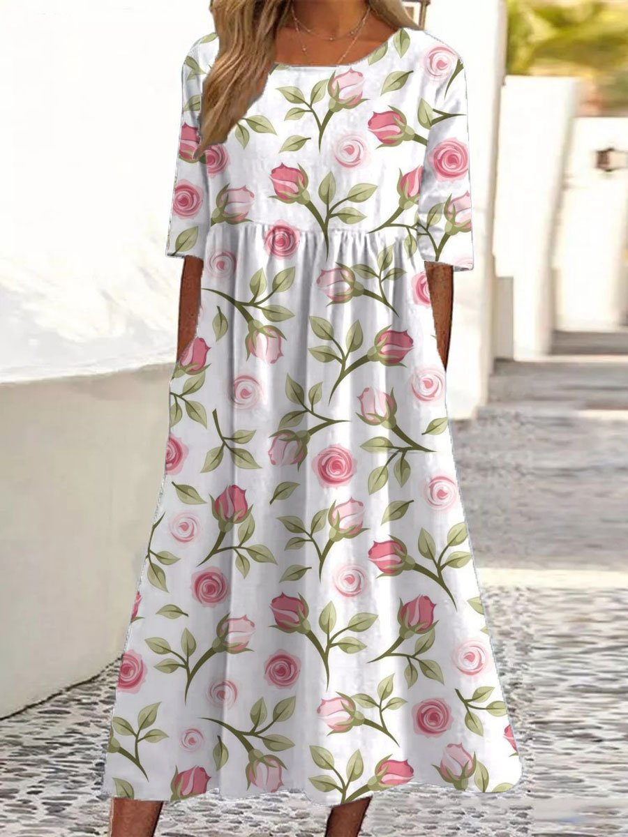 Elżbieta - Sukienka boho midi z nadrukiem
